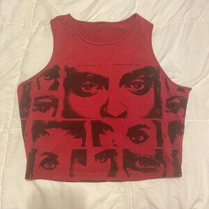 Women's Red and Black Crop-top